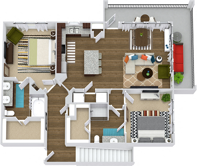 Floor plan for 2 beds, 2 baths, 1274 sqft